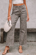 Brianna Leopard Frayed Edge Wide Leg High Waist Jeans
