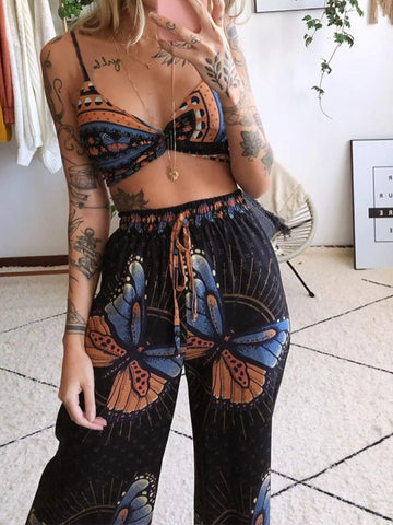 Anabelle Boho Butterfly Print Two Piece Sets