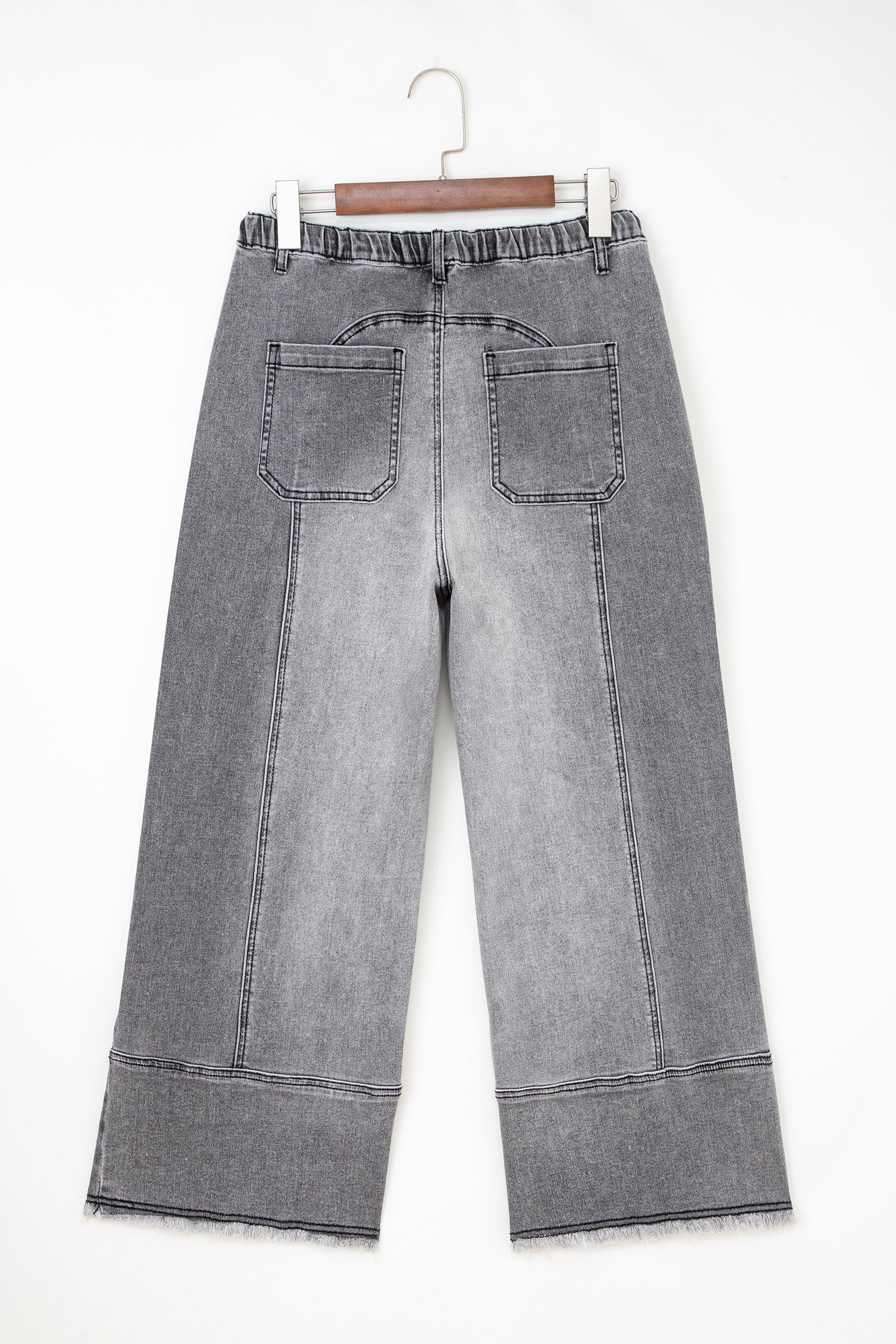 Prussian Blue Drawstring Seam Detail Raw Hem Wide Leg Denim Pants