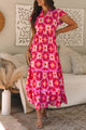 Kathy Strawberry Pink Geo Print V-neck Maxi Dress