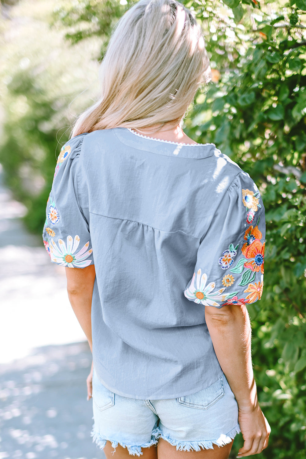 Floral Embroidered Puff Sleeve