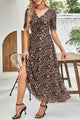 Bellair Brown Mesh Leopard Floral Reversible V Neck Short Sleeve Dress