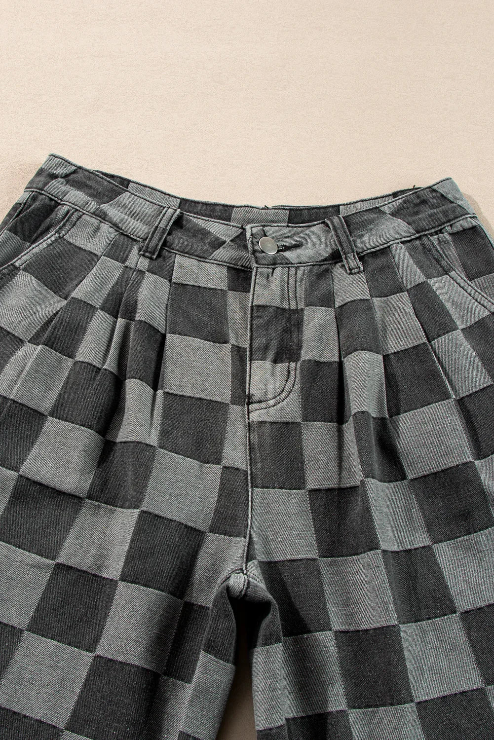 Mia Dark Grey Checkered Denim Wide Leg Jeans