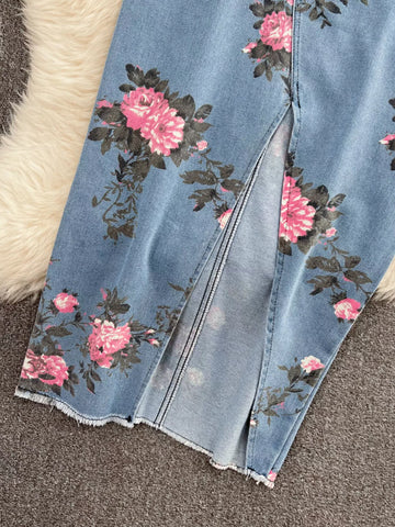 Ali Floral Print Sweetheart Neck Two Piece Sets