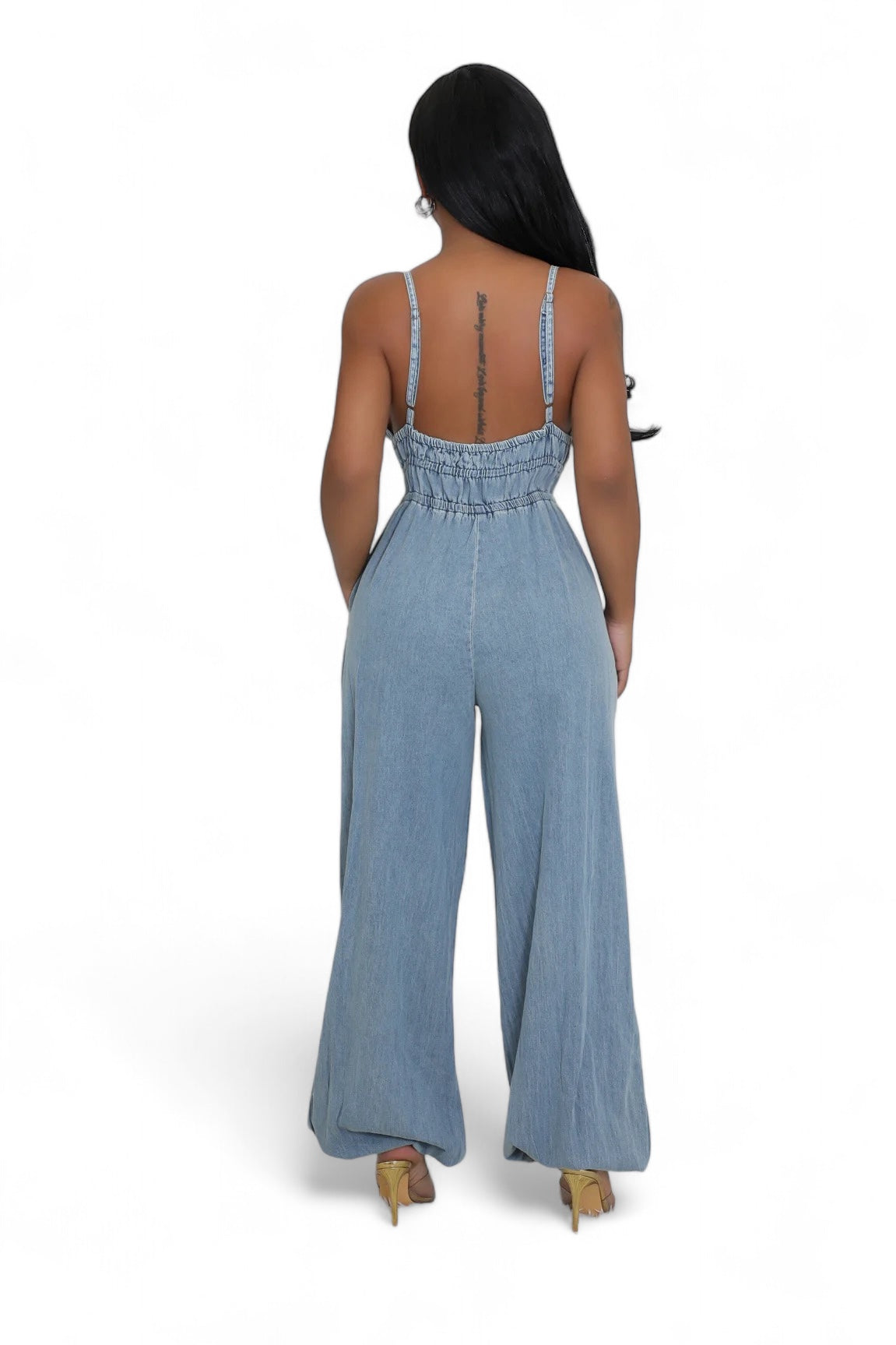 Non Stretch V Neck Elastic Waistband High Quality Jumpsuit