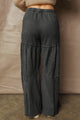 Wendy Black Mineral Wash Tiered Wide Leg Patchwork Drawstring Pants