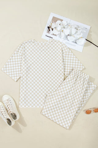 Vivian Checker Short Sleeve Two Piece Sets