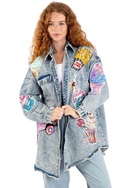 Acid Wash Stylish Patches Elegant Jacket