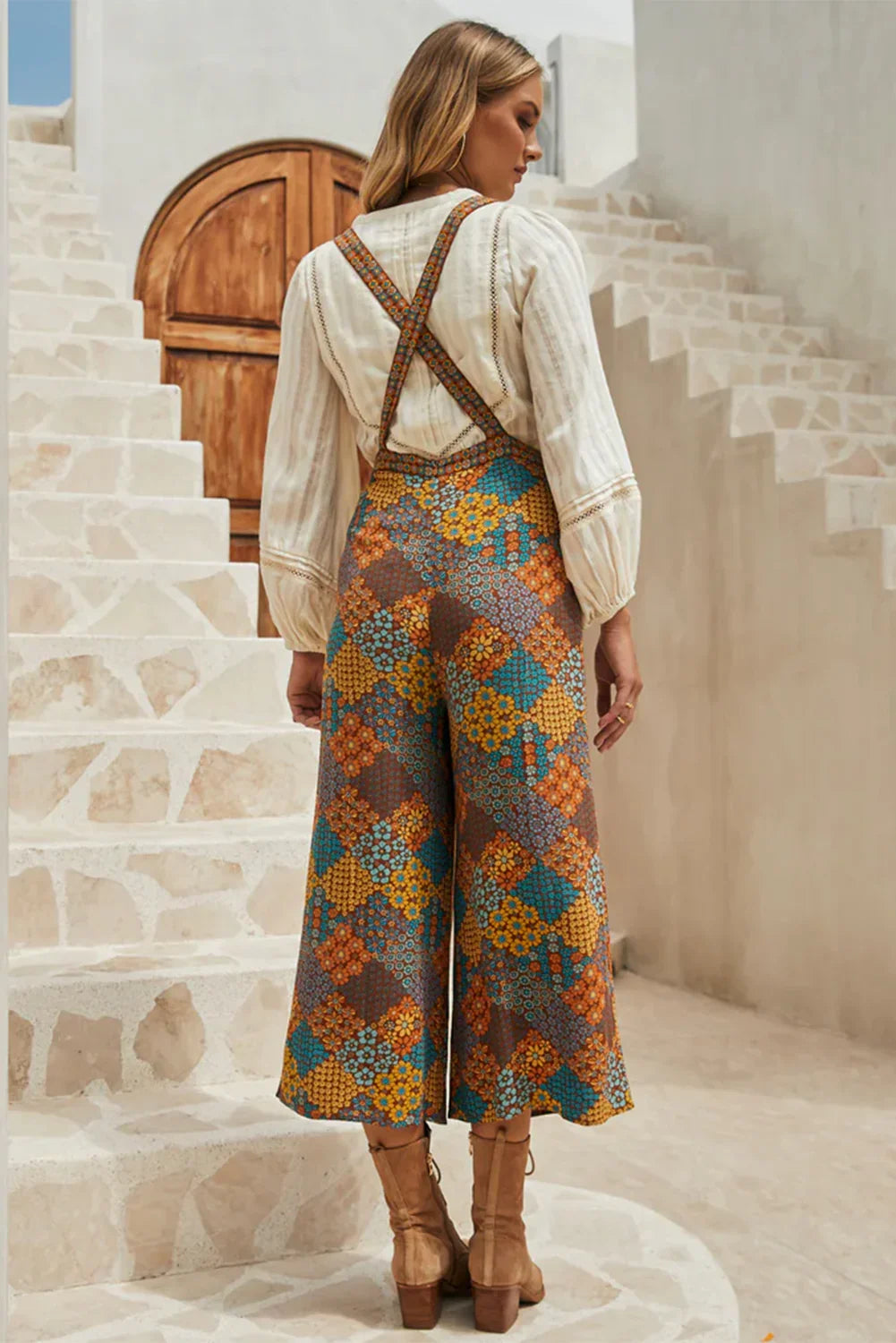 West Harlem Multicolour Boho Floral Print Crossed Straps Ankle-length Jumpsuit