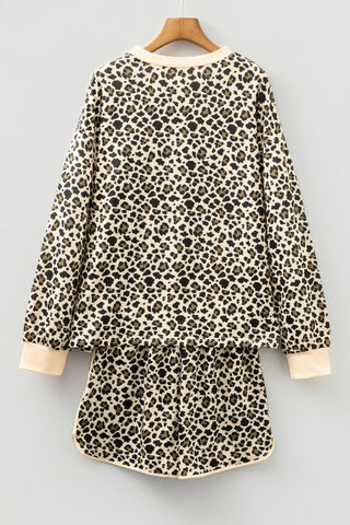 Aliss Leopard Contrast Trim PulloverTwo Piece Sets