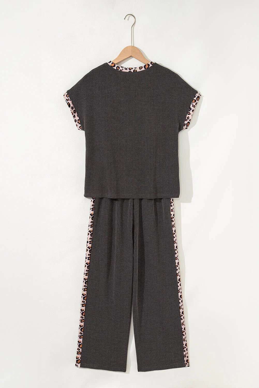 Ana Leopard Patchwork Corded Knit Two Piece Sets