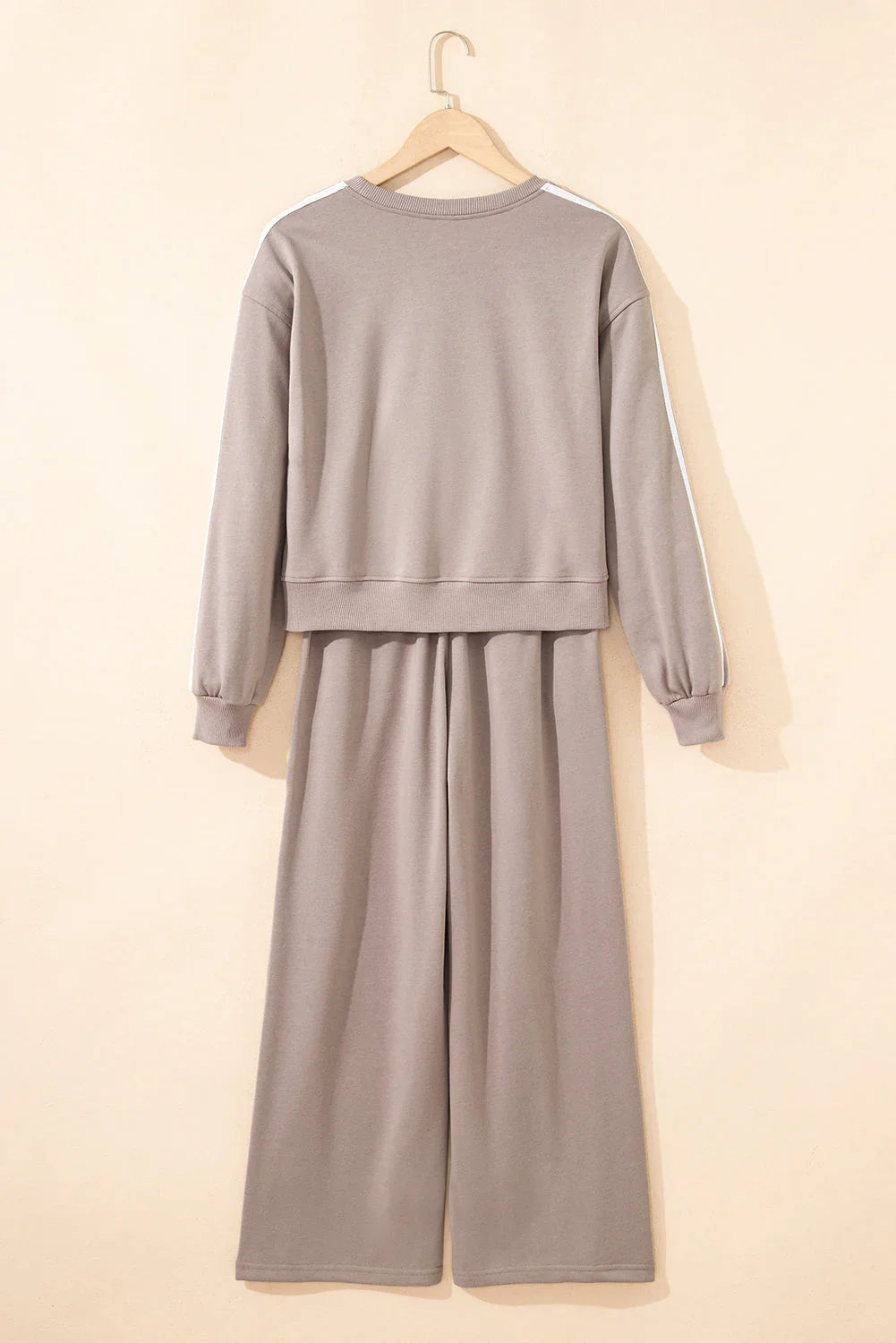 Gray Morn Varsity Striped Detail Crewneck Pullover Two Piece Outfit