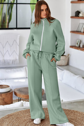 Belen Solid Zip-Up Drawstring Two Piece Sets