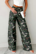 Gretter Green Camo Denim Cargo Wide Leg Pants