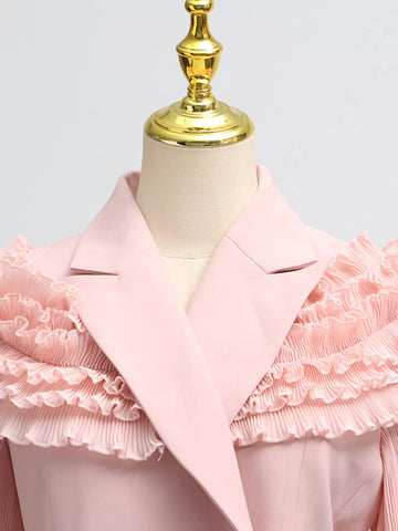 Karina Frill Lapel Collar Pleated Two Piece Sets