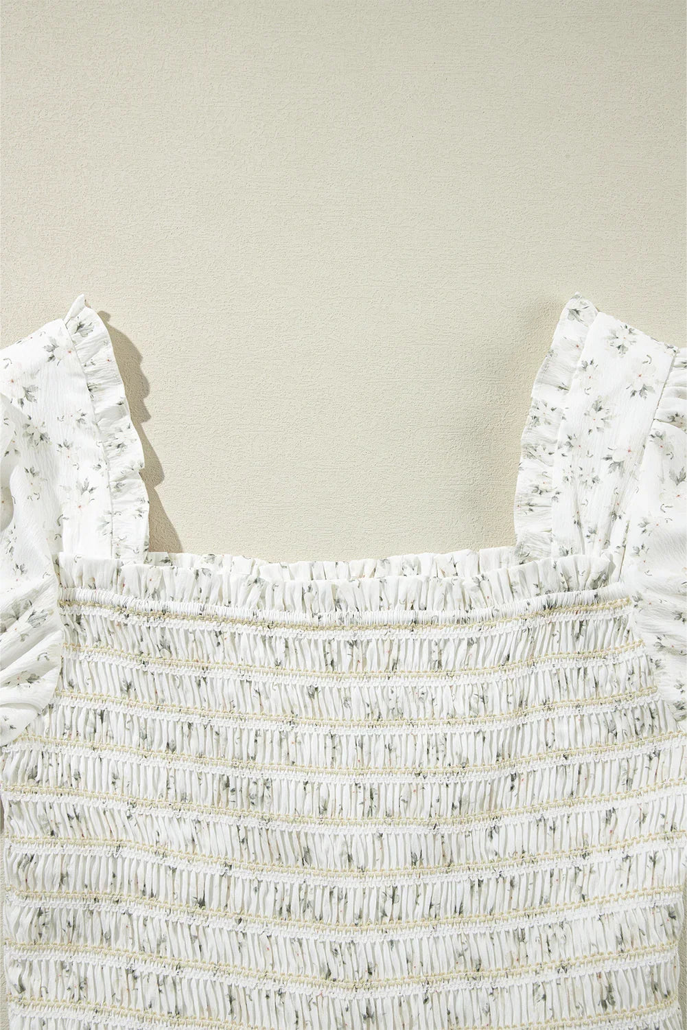 Nordie White Boho Floral Smocked Wide Leg Short Puff Sleeve Jumpsuit