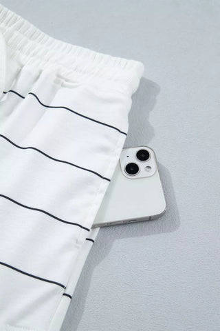 Sandra Stripe Half Sleeve Drawstring Two Piece Sets