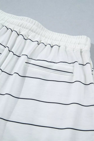 Sandra Stripe Half Sleeve Drawstring Two Piece Sets