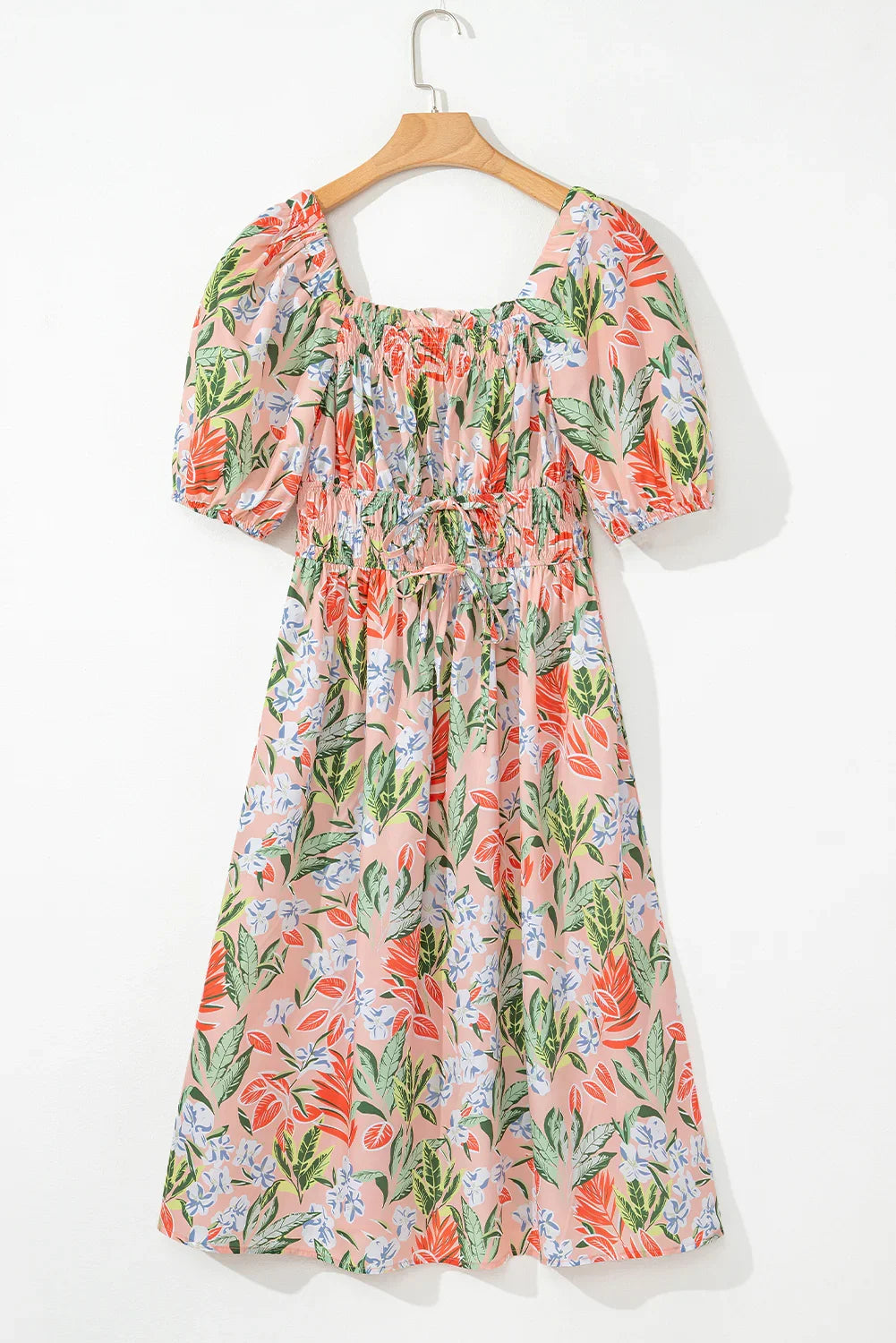 Brooklyn Apricot Pink Floral Smocked Bust Bubble Short Sleeve Maxi Dress