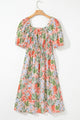 Brooklyn Apricot Pink Floral Smocked Bust Bubble Short Sleeve Maxi Dress