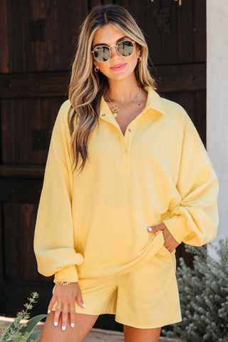Sarah Solid Buttoned Collar Pullover Two Piece Sets