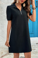 Melanie Black Textured Zipped Collar Shift Polo T Shirt Dress