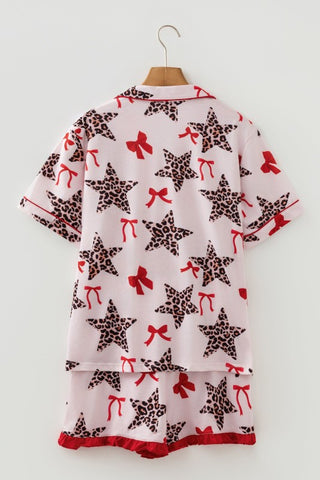 Maria Leopard Star Bow Tie TWo Piece Pajama Sets