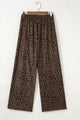 Delia Dark Brown Leopard Print Elastic High Waist Loose Corduroy Pants