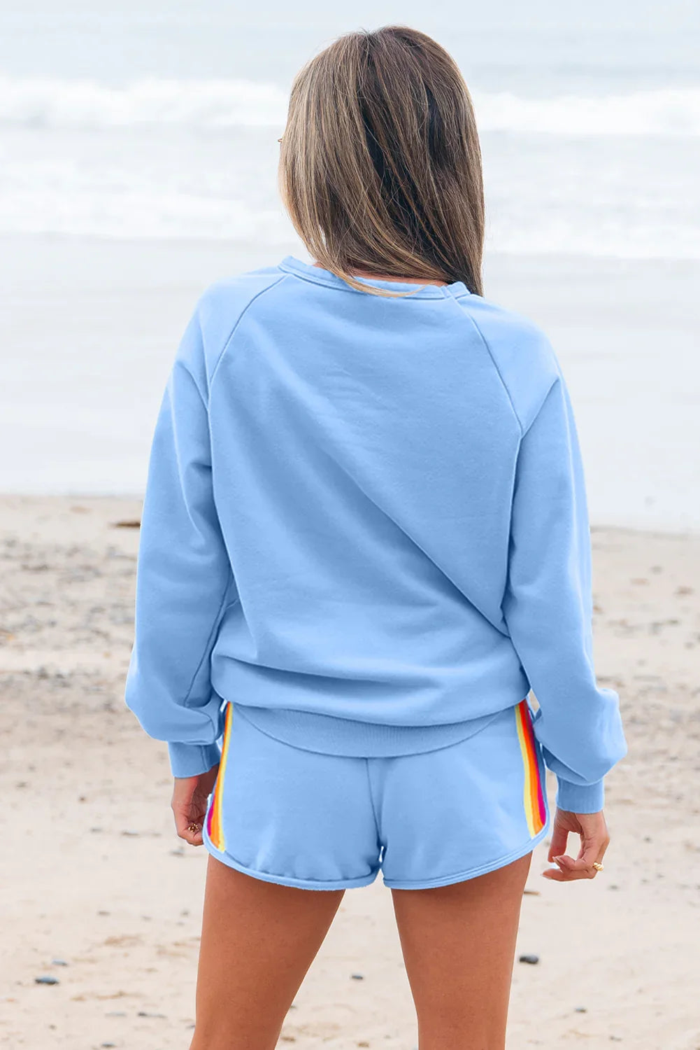 Isira Beau Blue Accent Pullover and Shorts Two Piece Casual Set