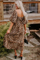 Sacha Brown Leopard Print Bubble Sleeve Square Neck Maxi Dress