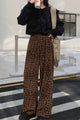 Delia Dark Brown Leopard Print Elastic High Waist Loose Corduroy Pants
