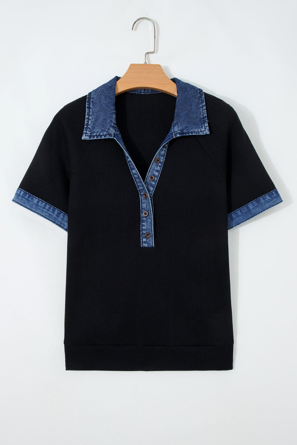 Waffle Knit Trim  Polo Collar
