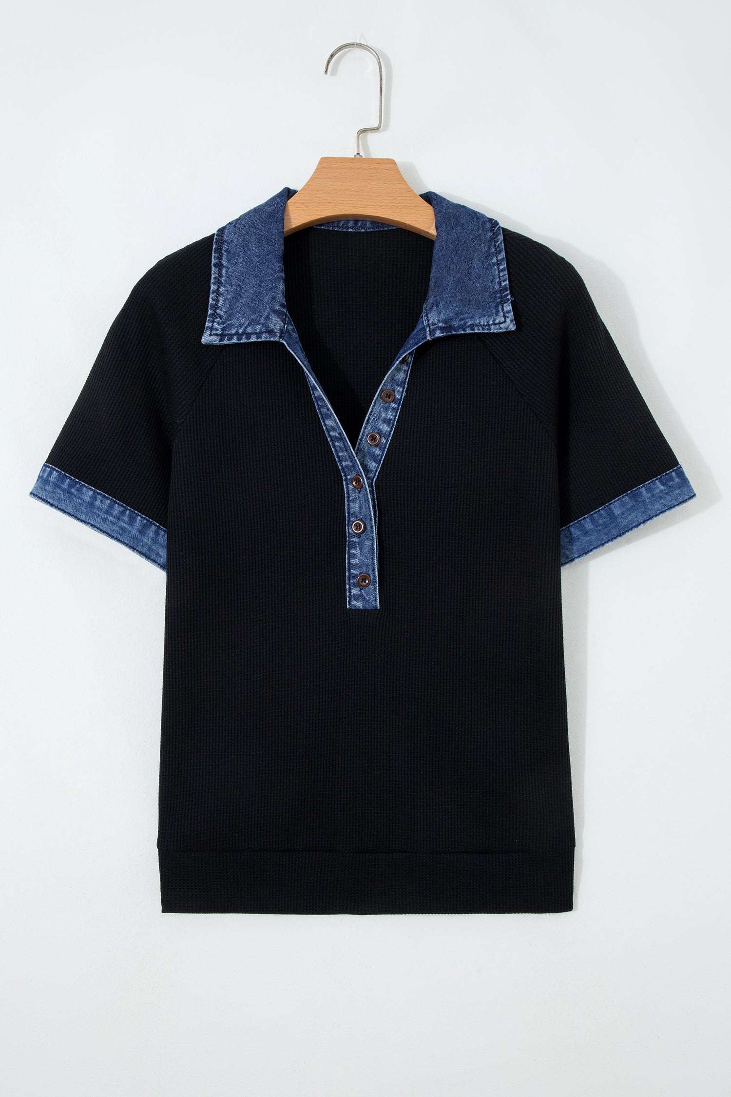 Waffle Knit Trim  Polo Collar