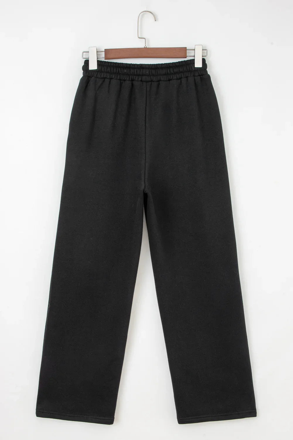 Hellen Black Fleece Lined Leopard Drawstring Elastic Waist Solid Pants
