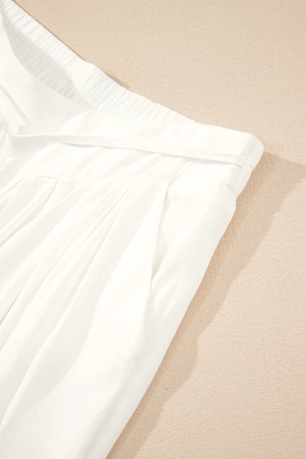 Violeta White Solid Drop Waist Pleated Wide Leg Casual Pants