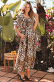 Sacha Brown Leopard Print Bubble Sleeve Square Neck Maxi Dress