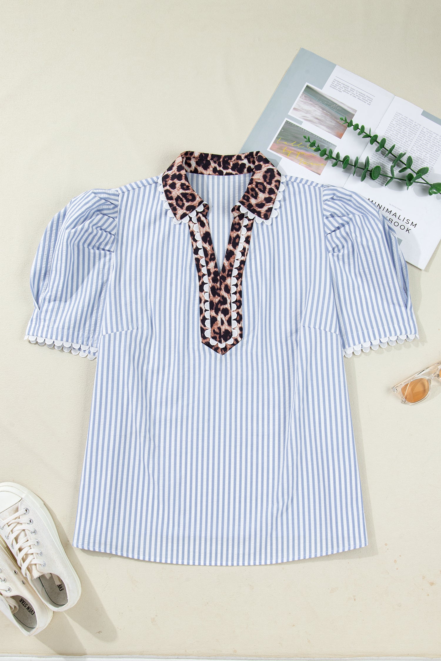 Stripe Leopard Patchwork Collar Sleeve