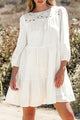 July White Floral Lace Patchwork Bracelet Sleeve Tiered Mini Dress