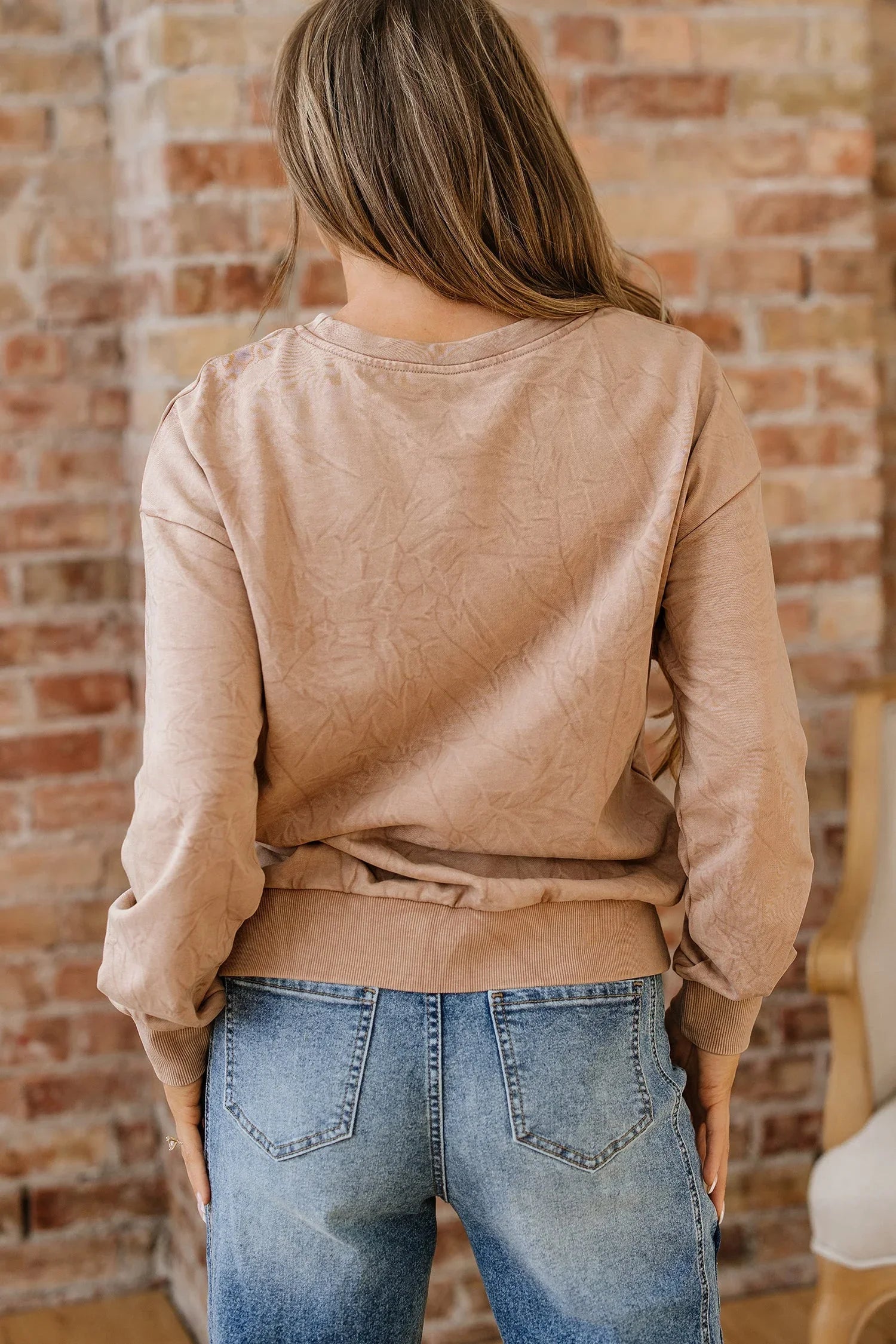 High-rise saved by grace Letter Embroidery Mineral Wash Loose Sweatshirt