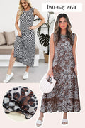 Sterline Multicolour Leopard Checkered Double Printed Reversible Sleeveless Long Dress