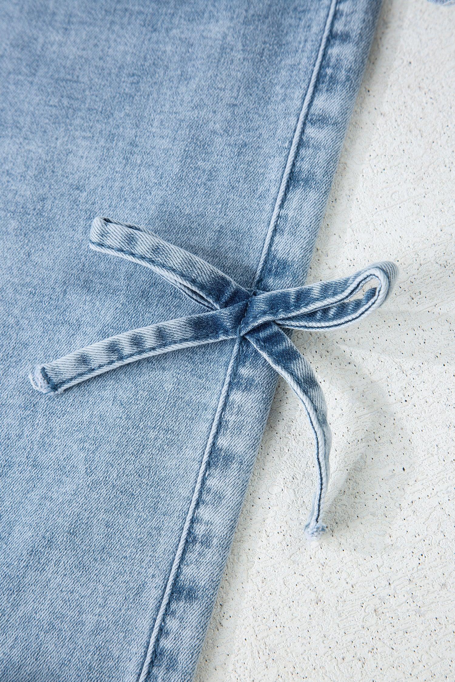 Winley Beau Blue Bow Knot Side Detail Straight Leg Loose Jeans