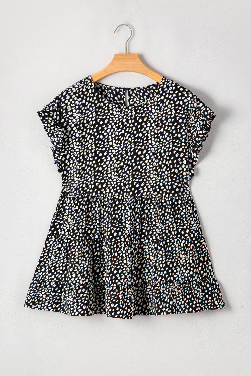 Ruffled Sleeve Keyhole Back Tiered