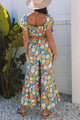 East Harlem Yellow Floral Allover Print Shirred Cut Out High Waist Jumpsuit