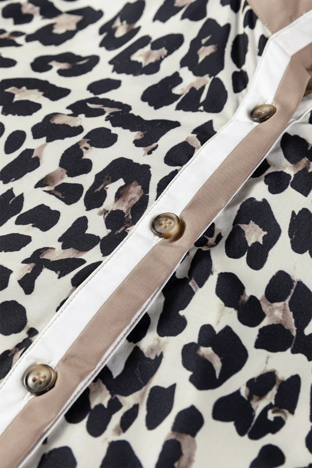 Multicolour Leopard Print Contrast Patchwork Cuffs Button Collared Top