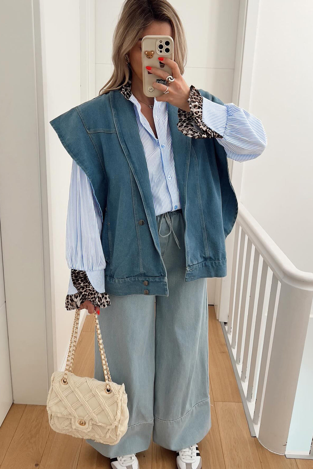 Stripe Ruffled  Long Sleeve Down Loose