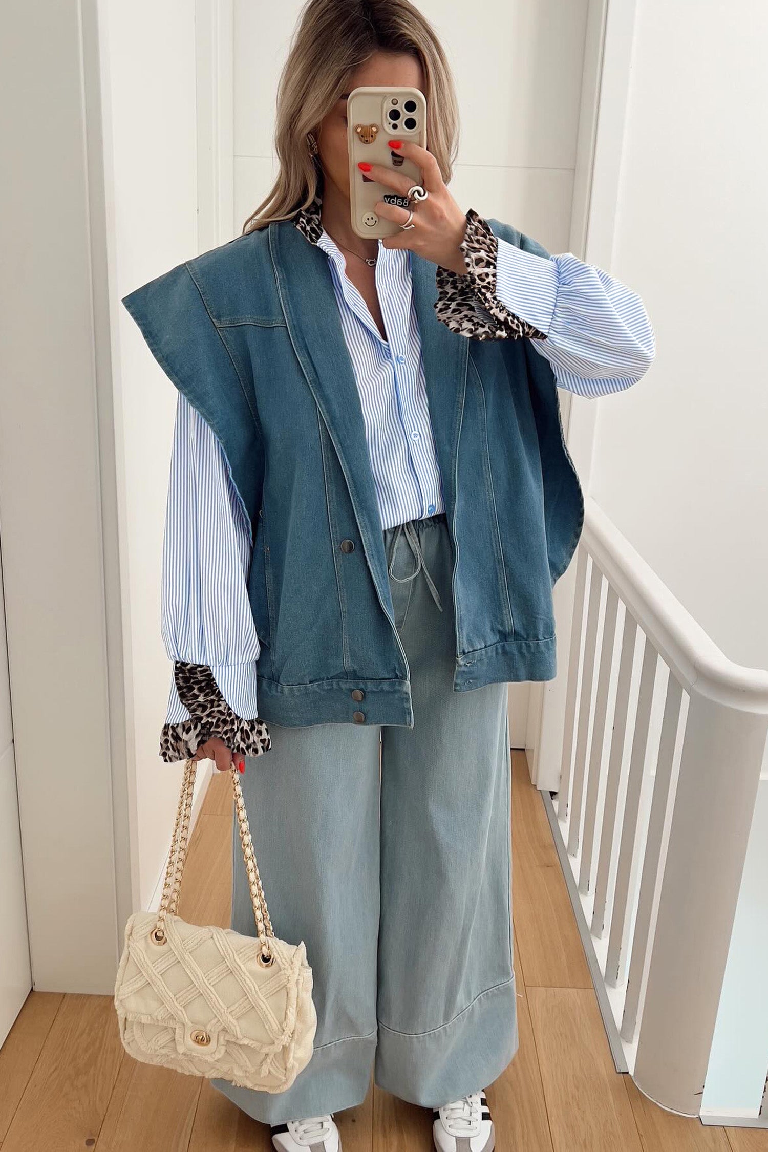 Stripe Ruffled  Long Sleeve Down Loose