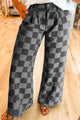 Mia Dark Grey Checkered Denim Wide Leg Jeans