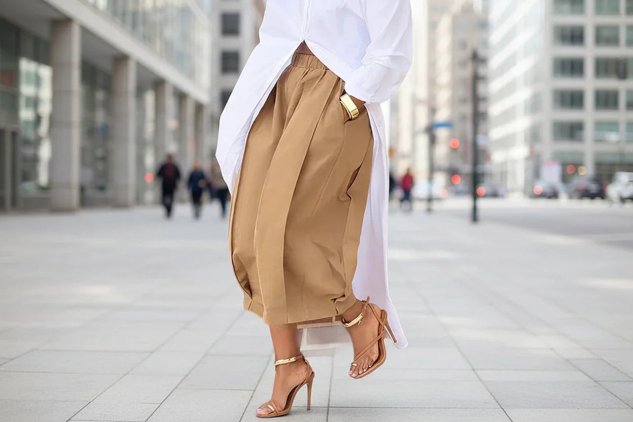 Women's Solid Color Cotton Wide Leg Cropped Pant