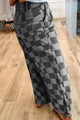 Mia Dark Grey Checkered Denim Wide Leg Jeans