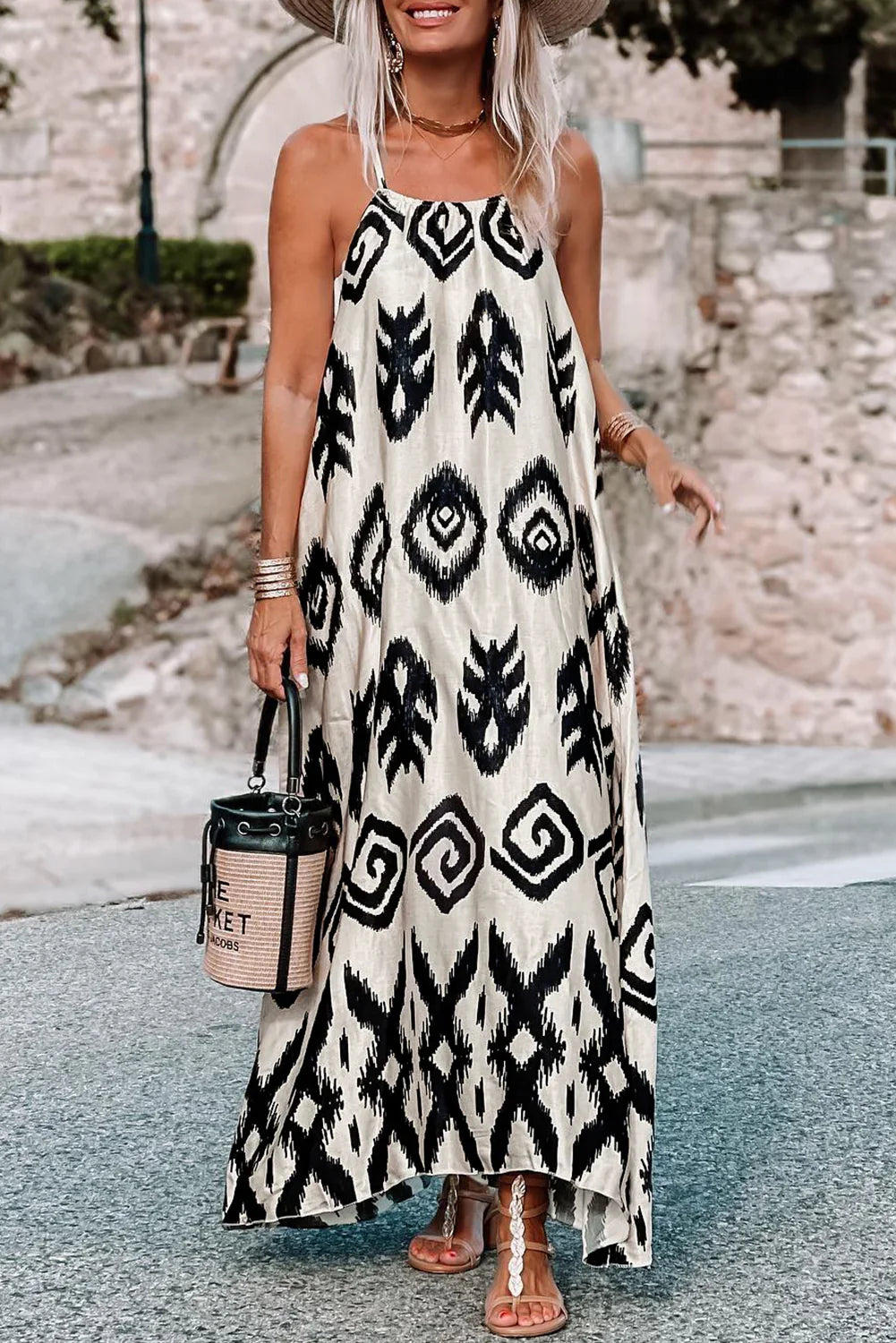Jordy Black Western Aztec Printed Fashion Vacation Sundress